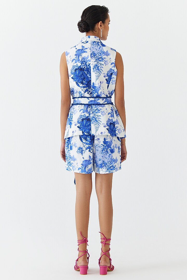 Blue Cotton Chintz Printed Blazer Set by Studio Rigu at Pernia's Pop Up Shop