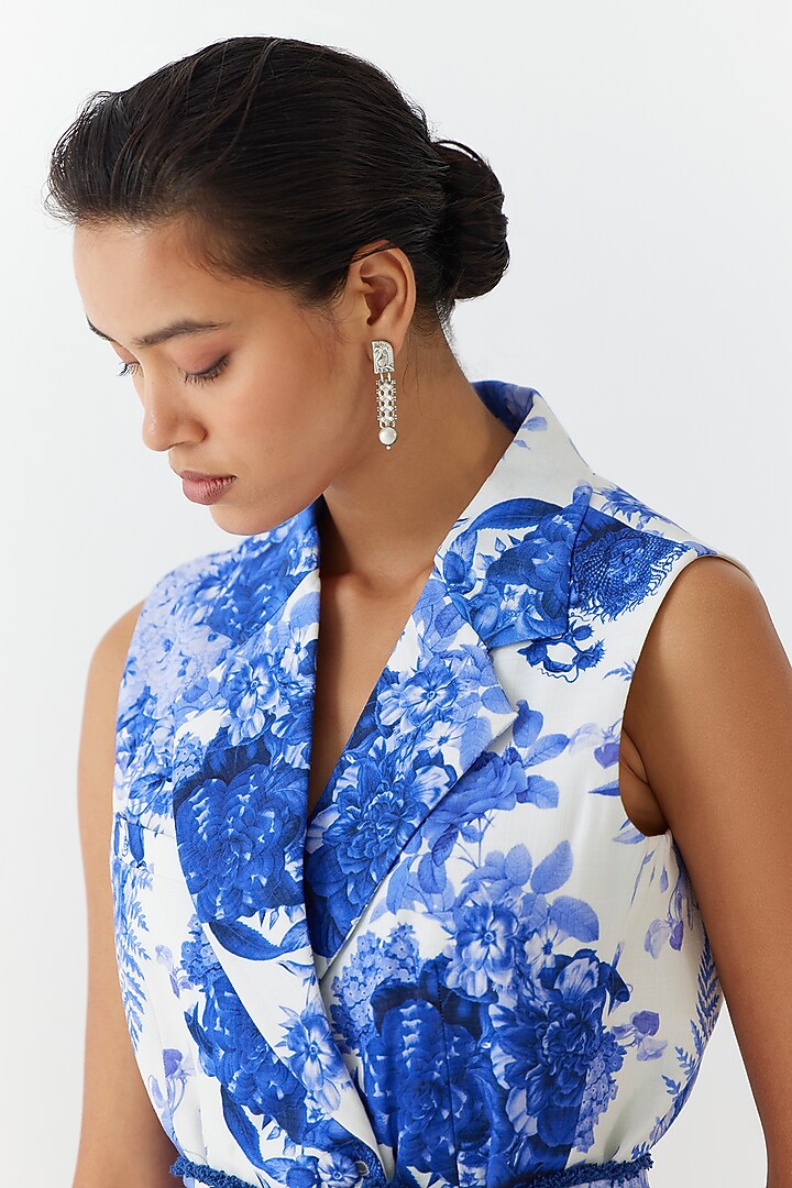 Blue Cotton Chintz Printed Blazer Set by Studio Rigu at Pernia's Pop Up Shop