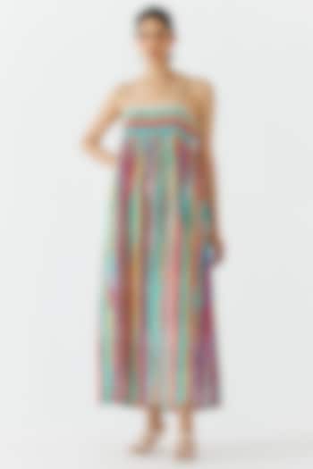 Multi-Colored Cotton Stripe Printed Strappy Maxi Dress by Studio Rigu