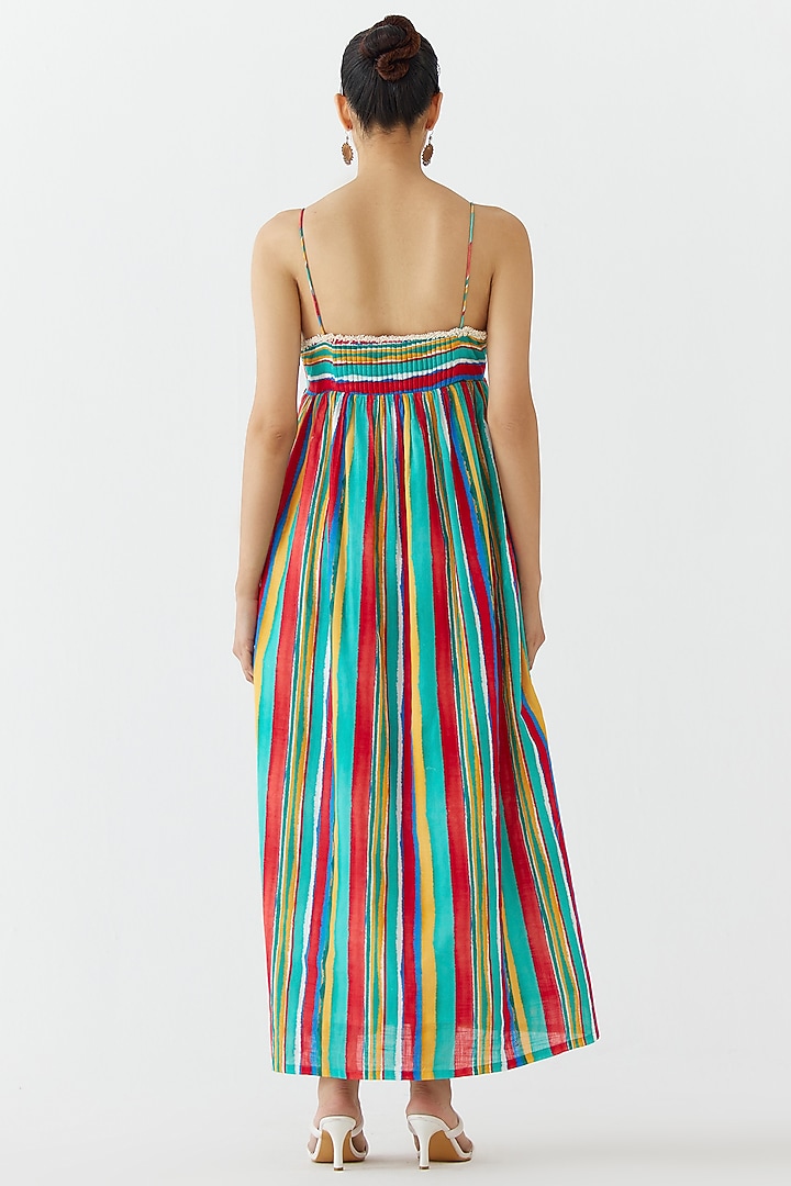 Multi-Colored Cotton Stripe Printed Strappy Maxi Summer Dress by Studio Rigu at Pernia's Pop Up Shop