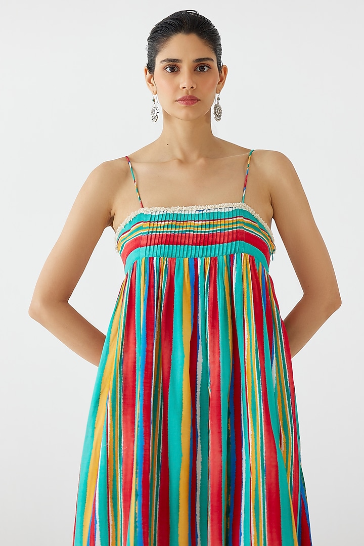 Multi-Colored Cotton Stripe Printed Strappy Maxi Summer Dress by Studio Rigu at Pernia's Pop Up Shop