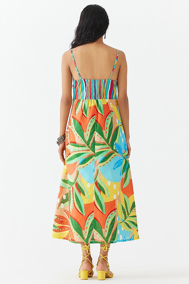 Multi-Colored Cotton Floral Printed Strappy Midi Summer Dress by Studio Rigu at Pernia's Pop Up Shop
