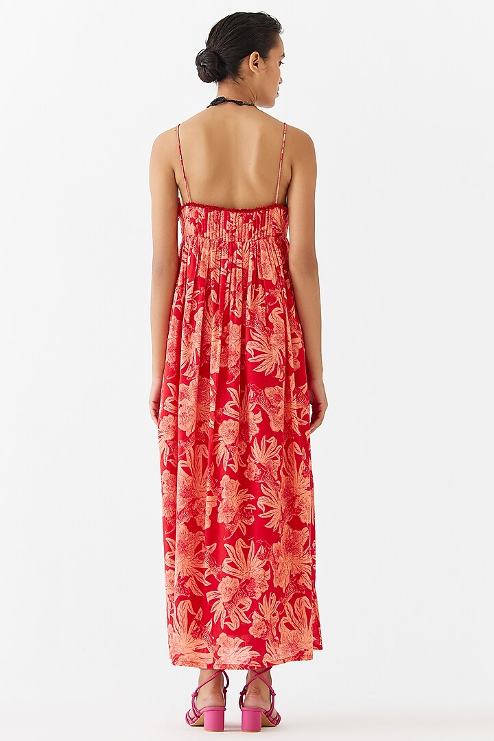 Red Cotton Talon Printed Strappy Maxi Summer Dress by Studio Rigu at Pernia's Pop Up Shop