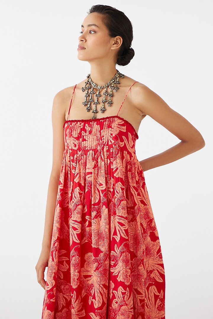 Red Cotton Talon Printed Strappy Maxi Summer Dress by Studio Rigu at Pernia's Pop Up Shop