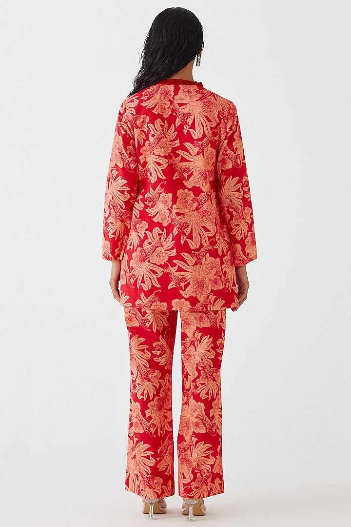 Red Cotton Talon Printed Co-Ord Set by Studio Rigu at Pernia's Pop Up Shop