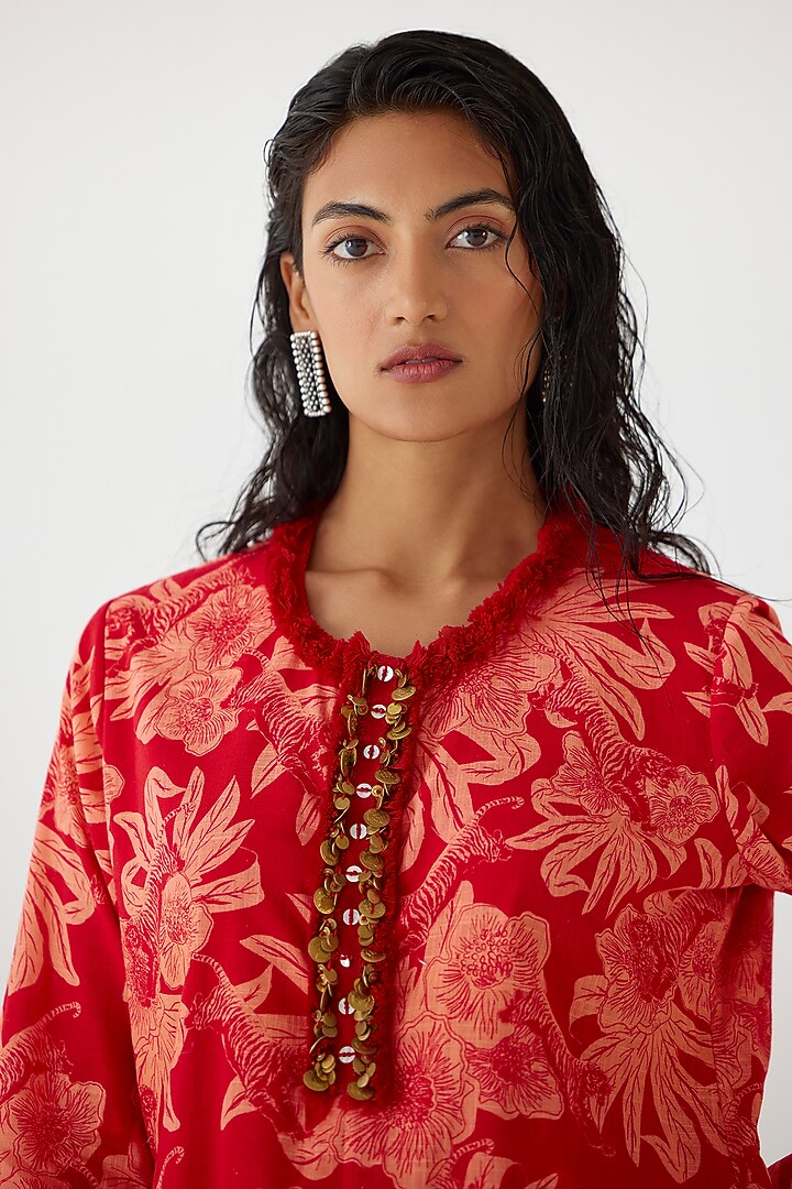 Red Cotton Talon Printed Co-Ord Set by Studio Rigu at Pernia's Pop Up Shop