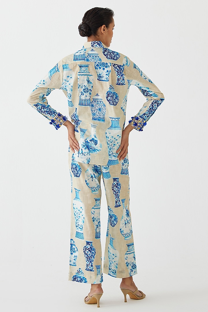 Blue-Beige Cotton Digital Printed Co-Ord Set by Studio Rigu at Pernia's Pop Up Shop