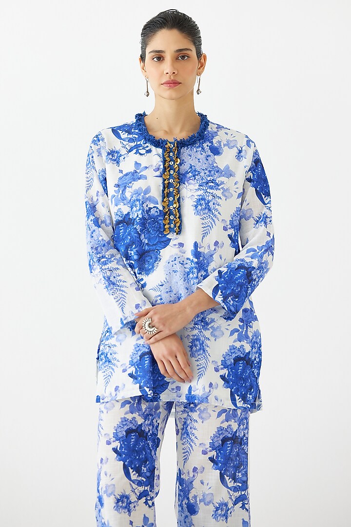 Blue Cotton Chintz Printed Co-Ord Set by Studio Rigu at Pernia's Pop Up Shop