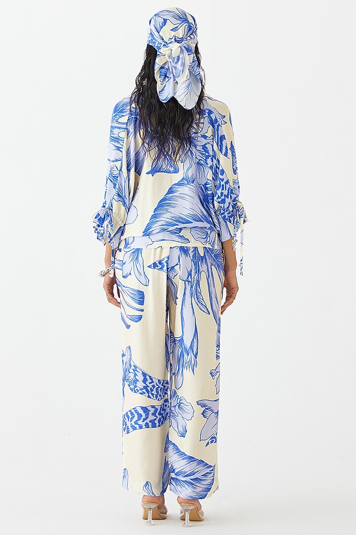 Blue Vegan Silk Printed Co-Ord Set by Studio Rigu at Pernia's Pop Up Shop
