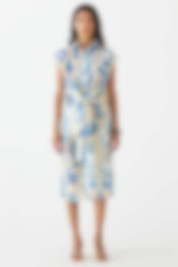 Blue-Beige Cotton Digital Printed Shirt Dress by Studio Rigu