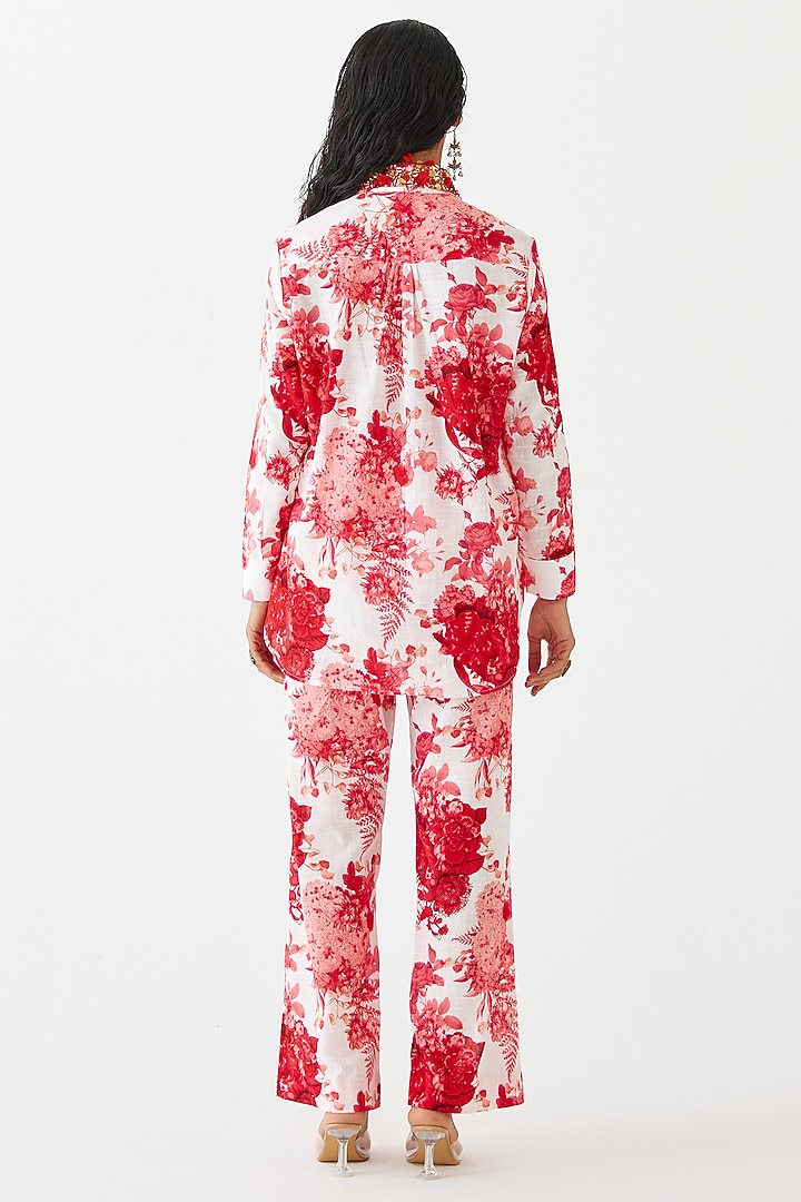 Ruby Red Cotton Hand Embroidered & Chintz Printed Co-Ord Set by Studio Rigu at Pernia's Pop Up Shop