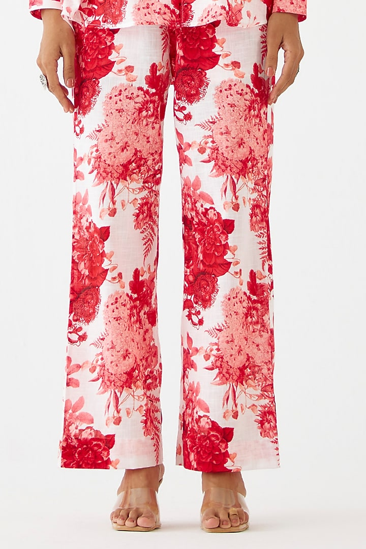 Ruby Red Cotton Hand Embroidered & Chintz Printed Co-Ord Set by Studio Rigu at Pernia's Pop Up Shop