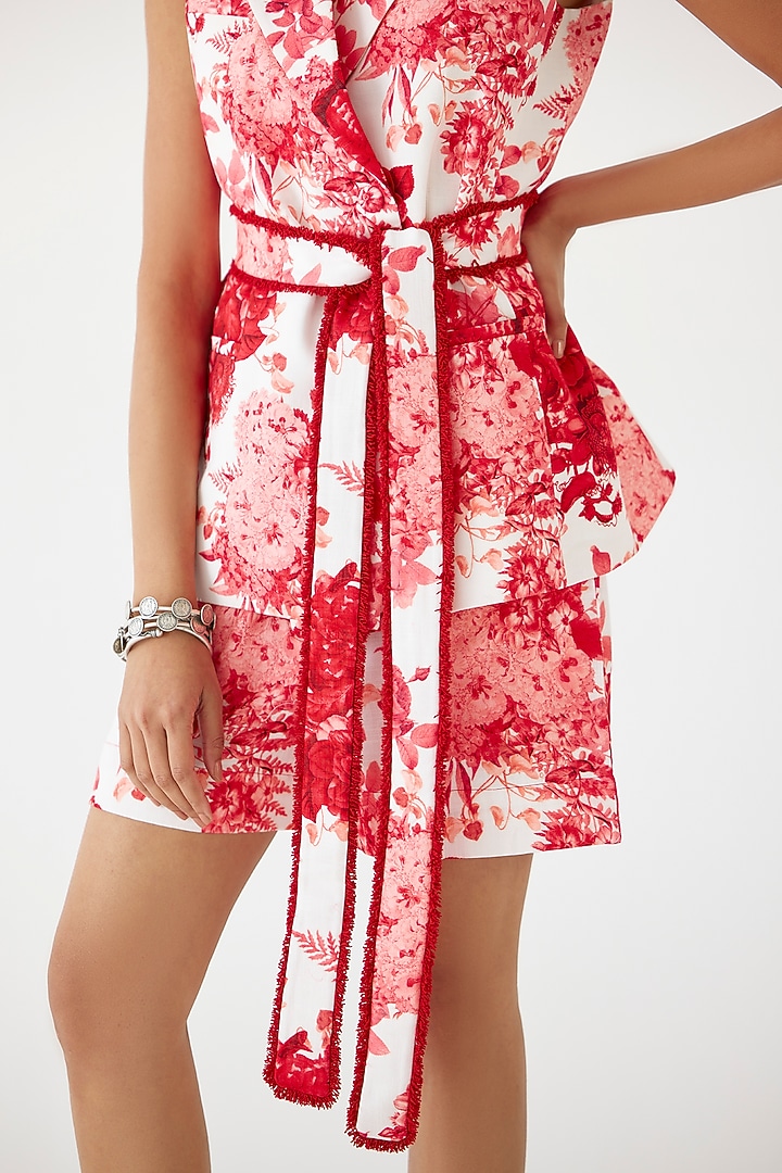 Ruby Red Cotton Chintz Printed Blazer Set by Studio Rigu at Pernia's Pop Up Shop
