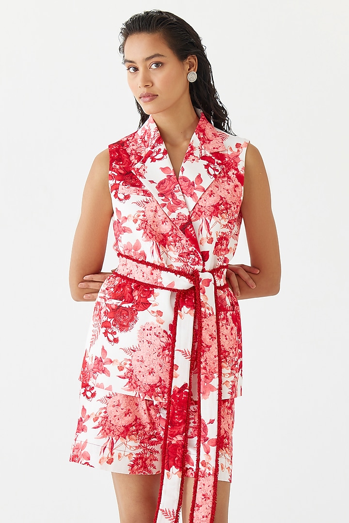 Ruby Red Cotton Chintz Printed Blazer Set by Studio Rigu at Pernia's Pop Up Shop