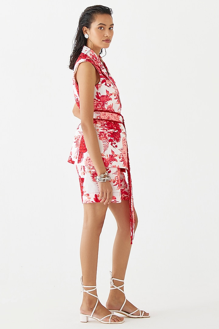 Ruby Red Cotton Chintz Printed Blazer Set by Studio Rigu at Pernia's Pop Up Shop