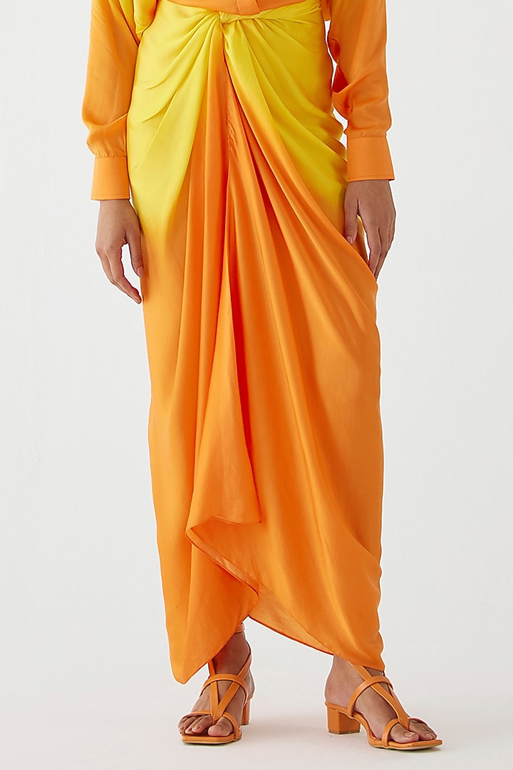 Yellow & Orange Vegan Silk Hand-Dyed Draped Summer Shirt Dress by Studio Rigu at Pernia's Pop Up Shop