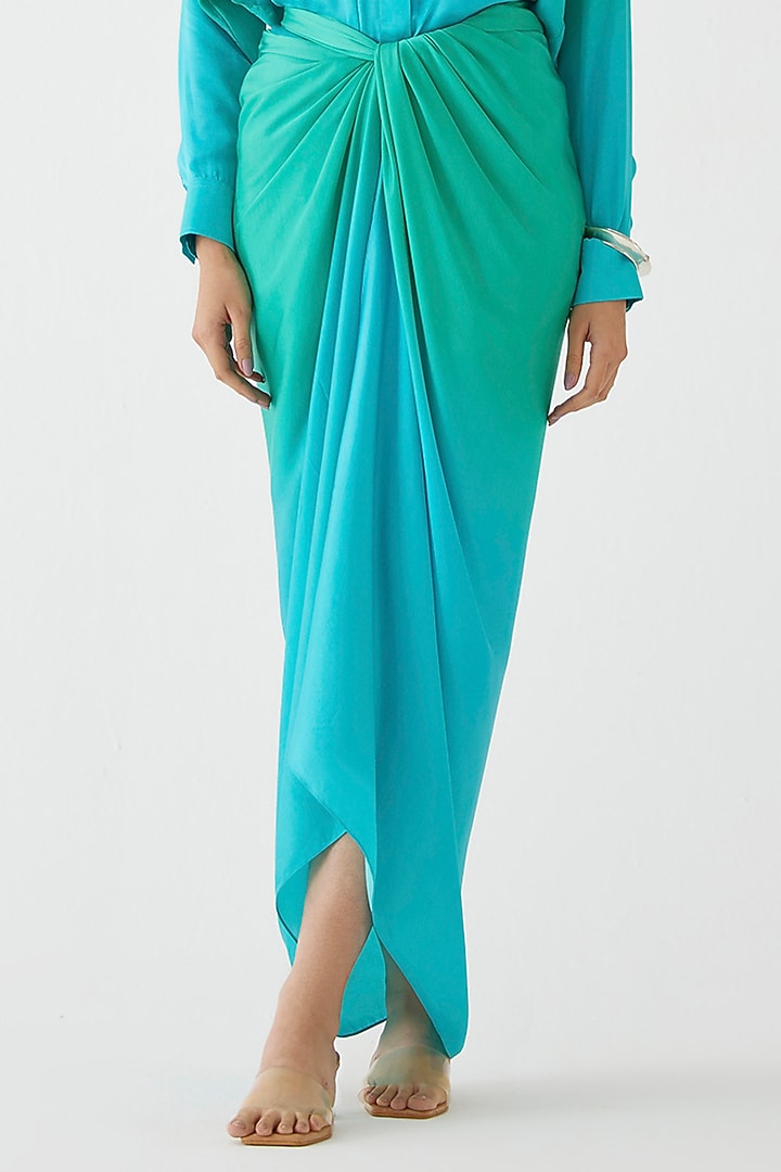 Teal Green Vegan Silk Hand-Dyed Draped Summer Shirt Dress by Studio Rigu at Pernia's Pop Up Shop