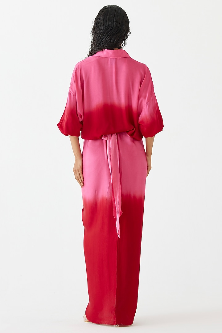 Hot Pink & Ruby Red Vegan Silk Draped Summer Dress by Studio Rigu at Pernia's Pop Up Shop