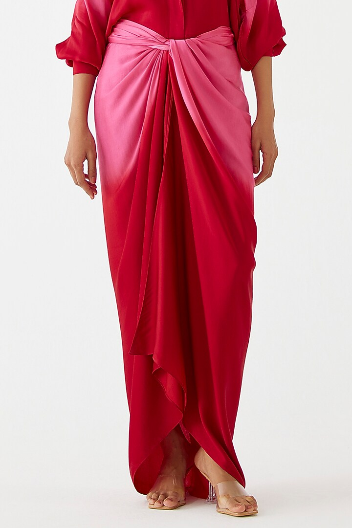 Hot Pink & Ruby Red Vegan Silk Draped Summer Dress by Studio Rigu at Pernia's Pop Up Shop