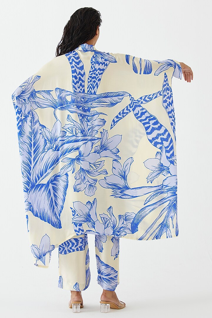 Blue Vegan Silk Printed Co-Ord Set by Studio Rigu at Pernia's Pop Up Shop