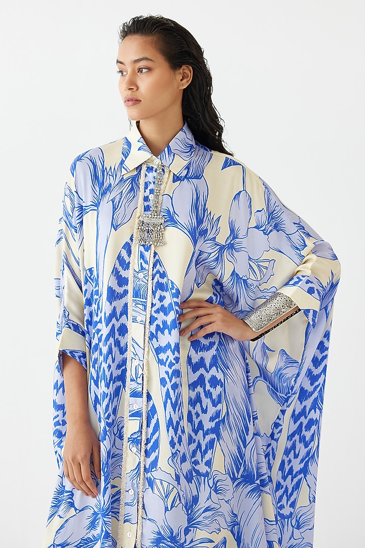 Blue Vegan Silk Printed Co-Ord Set by Studio Rigu at Pernia's Pop Up Shop