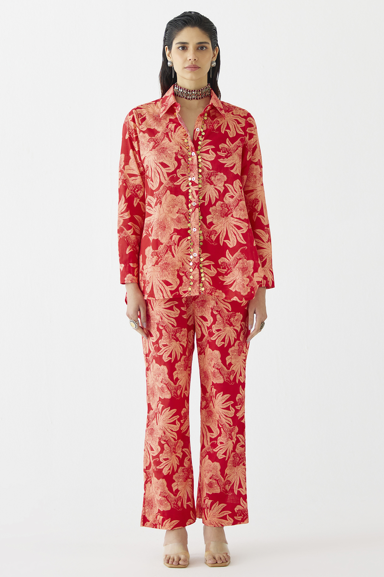 Red Cotton Talon Printed Co-Ord Set by Studio Rigu at Pernia's Pop Up Shop