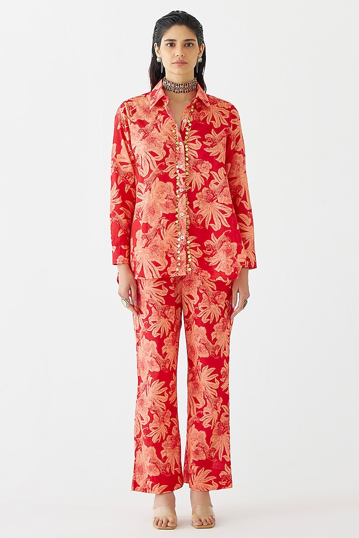 Red Cotton Talon Printed Co-Ord Set by Studio Rigu at Pernia's Pop Up Shop