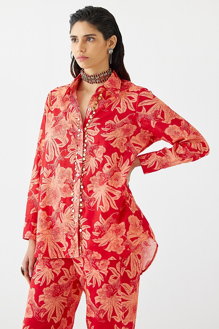 Red Cotton Talon Printed Co-Ord Set by Studio Rigu at Pernia's Pop Up Shop