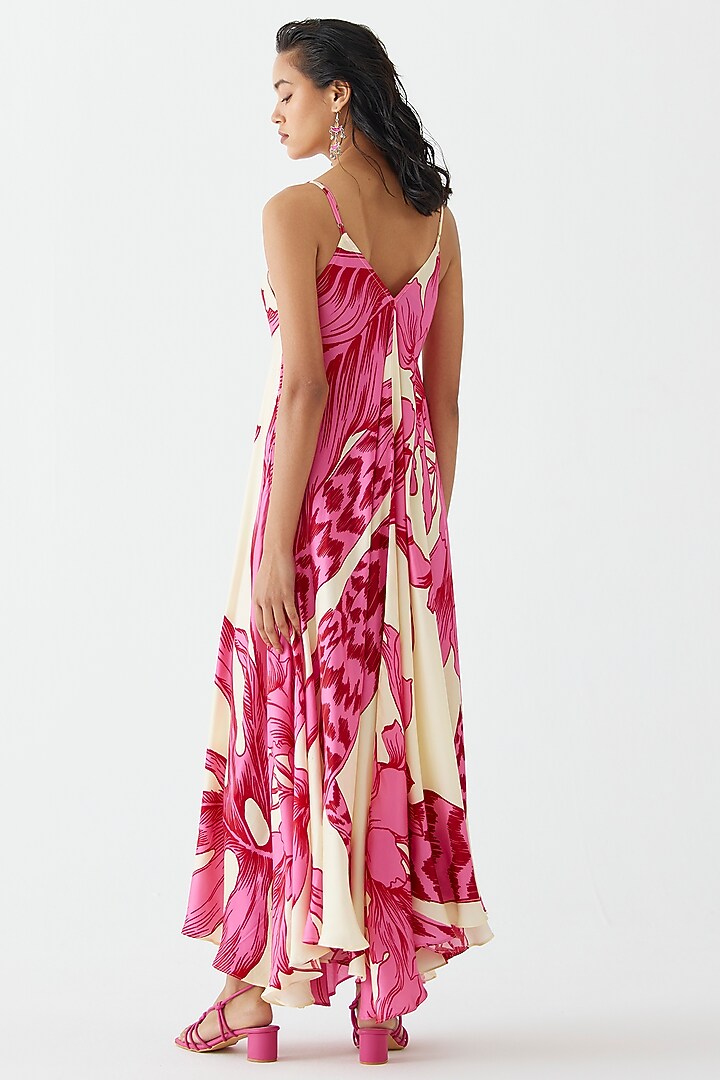 Pink Vegan Silk Printed Strappy Summer Dress by Studio Rigu at Pernia's Pop Up Shop