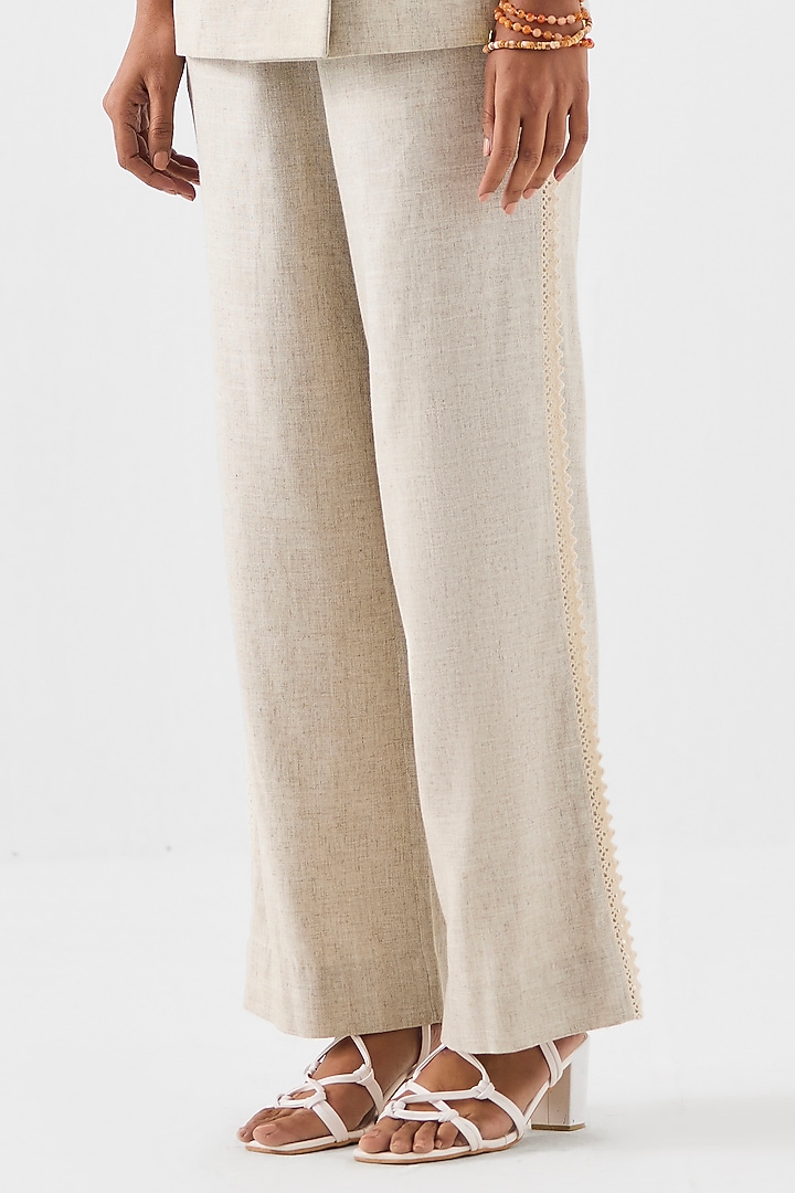 Natural Beige Linen Hand Embroidered Co-Ord Set by Studio Rigu at Pernia's Pop Up Shop