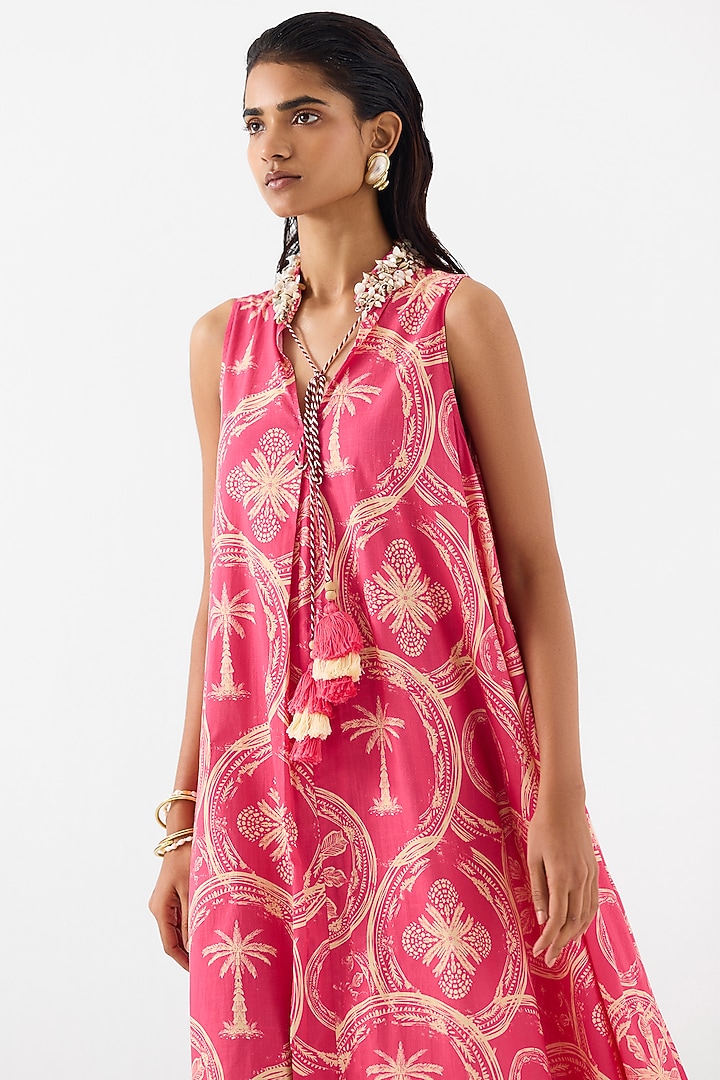 Pink Cotton Digital Printed A-Line Vacation Dress by Studio Rigu at Pernia's Pop Up Shop
