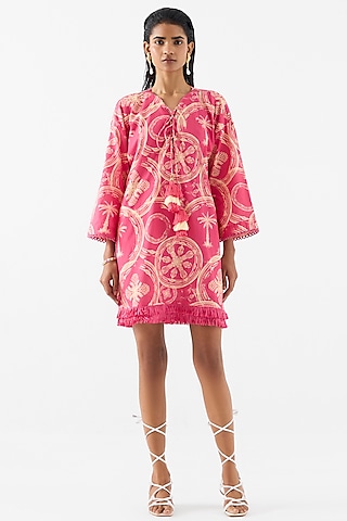 Pink Cotton Digital Printed Dress by Studio Rigu