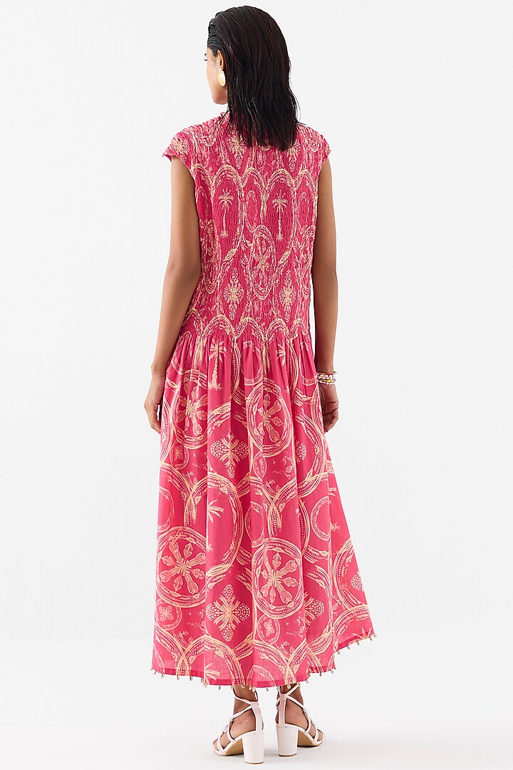 Pink Cotton Digital Printed Ruched Vacation Dress by Studio Rigu at Pernia's Pop Up Shop