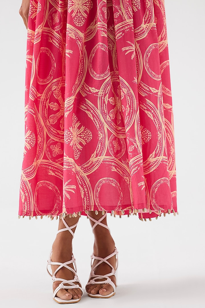 Pink Cotton Digital Printed Ruched Vacation Dress by Studio Rigu at Pernia's Pop Up Shop