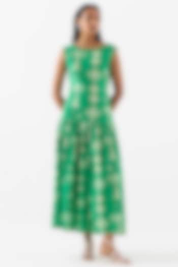 Green Cotton Digital Printed Maxi Summer Dress by Studio Rigu at Pernia's Pop Up Shop