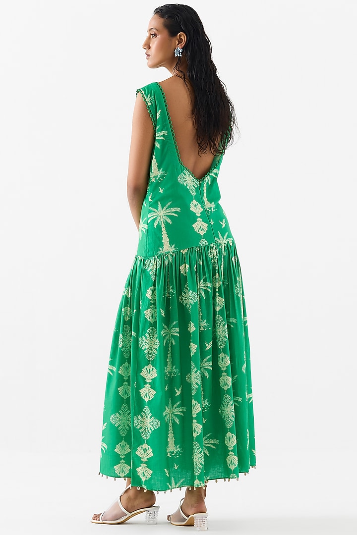 Green Cotton Digital Printed Maxi Summer Dress by Studio Rigu at Pernia's Pop Up Shop