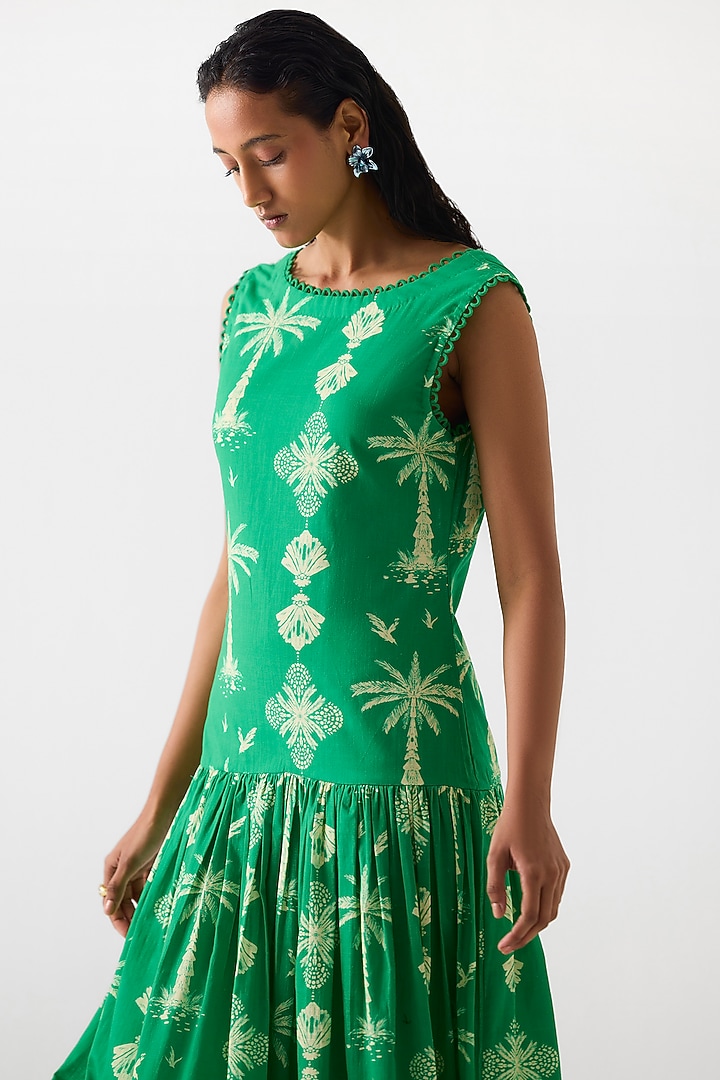 Green Cotton Digital Printed Maxi Summer Dress by Studio Rigu at Pernia's Pop Up Shop