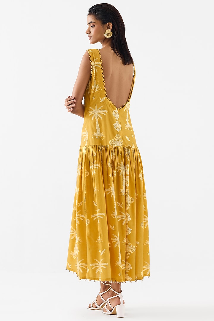 Yellow Cotton Digital Printed Maxi Summer Dress by Studio Rigu at Pernia's Pop Up Shop