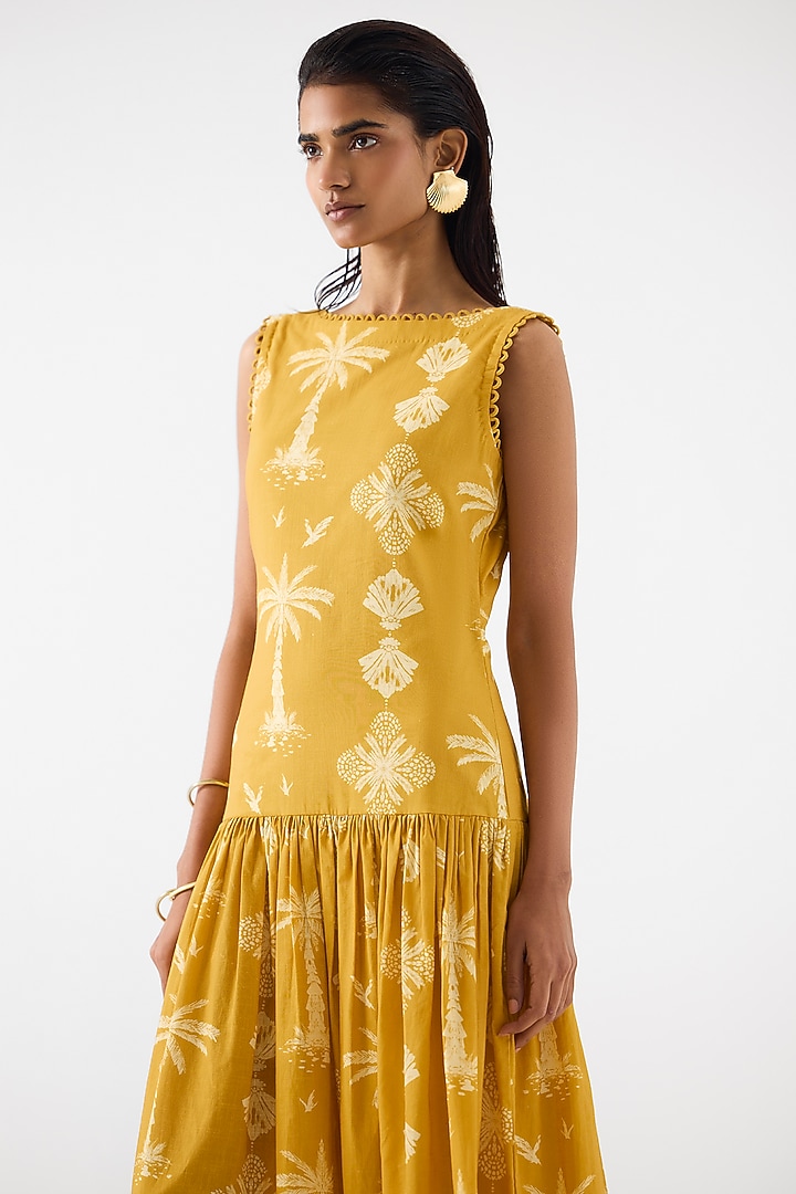 Yellow Cotton Digital Printed Maxi Summer Dress by Studio Rigu at Pernia's Pop Up Shop
