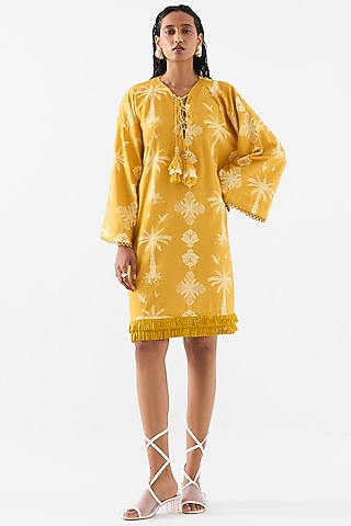 Yellow Cotton Digital Printed Dress by Studio Rigu
