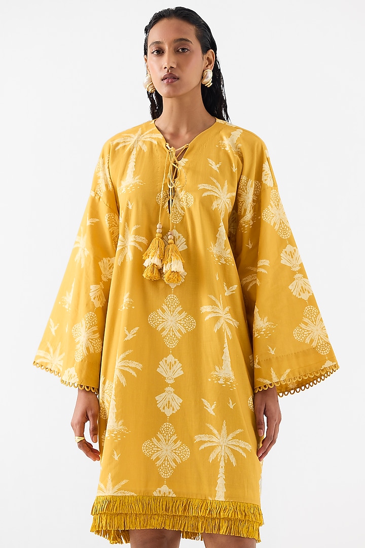 Yellow Cotton Digital Printed Summer Dress by Studio Rigu at Pernia's Pop Up Shop