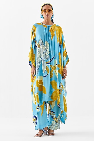 Blue Vegan Silk Digital Printed Co-Ord Set by Studio Rigu