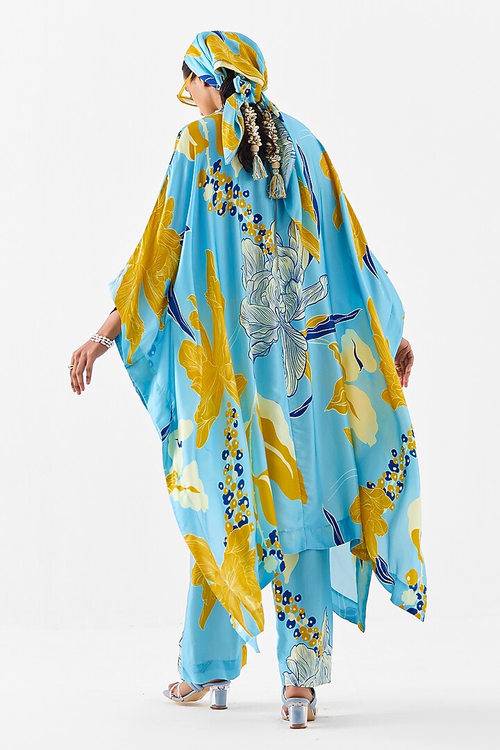 Blue Vegan Silk Digital Printed Co-Ord Set by Studio Rigu at Pernia's Pop Up Shop
