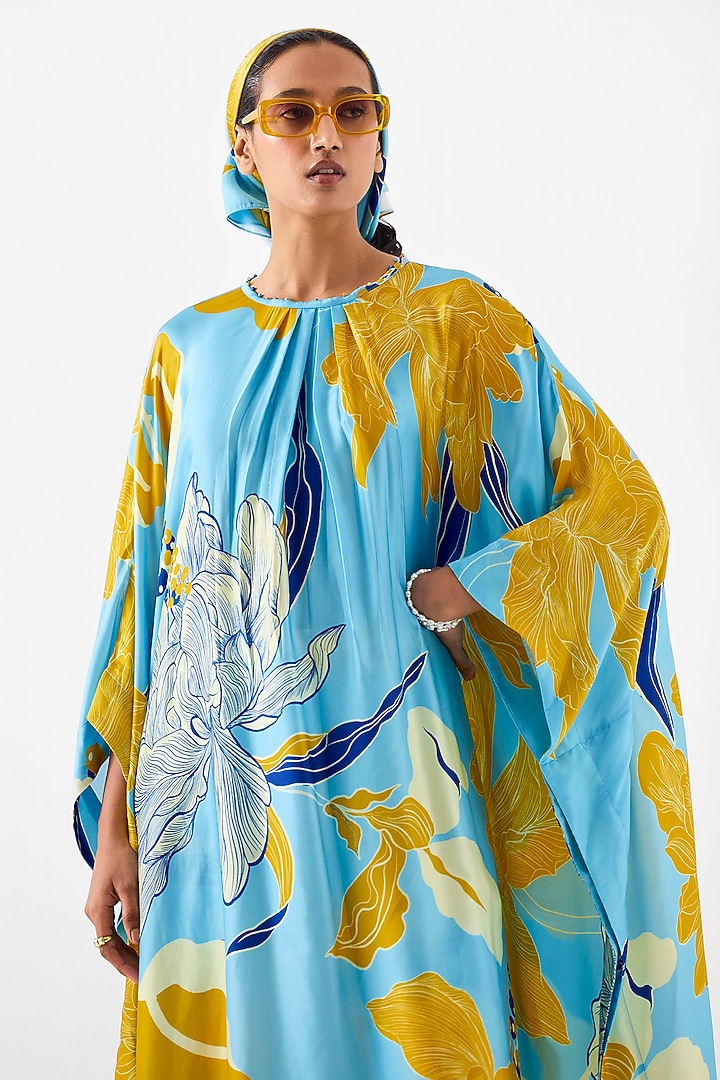 Blue Vegan Silk Digital Printed Co-Ord Set by Studio Rigu at Pernia's Pop Up Shop