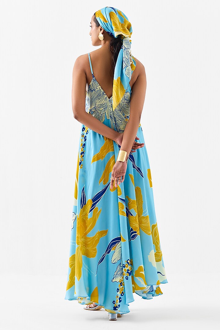 Blue Vegan Silk Digital Printed A-Line Summer Dress by Studio Rigu at Pernia's Pop Up Shop