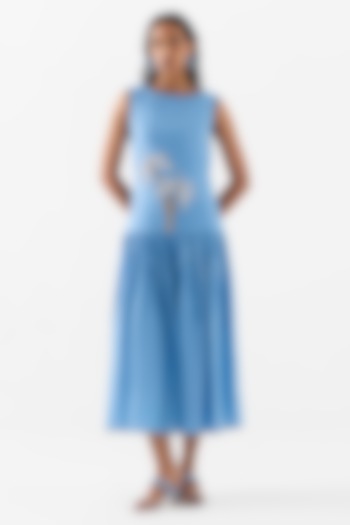 Blue Hand Dyed Cotton Hand Embroidered Vacation Dress by Studio Rigu at Pernia's Pop Up Shop