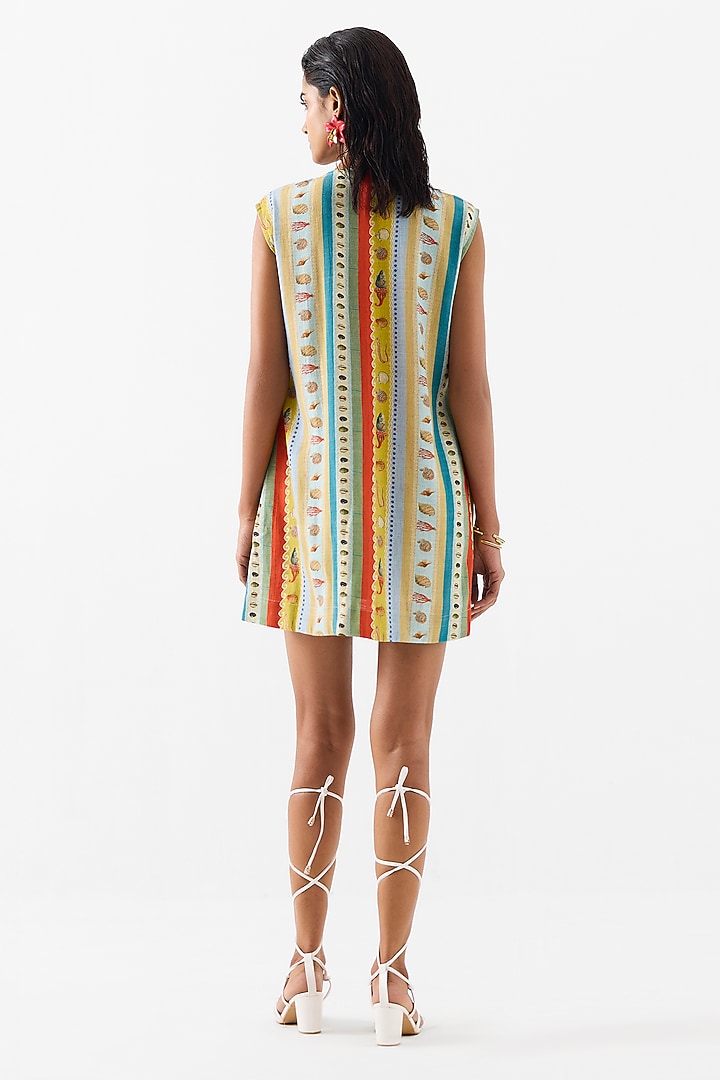 Multi-Colored Linen Digital Printed A-Line Mini Summer Dress by Studio Rigu at Pernia's Pop Up Shop