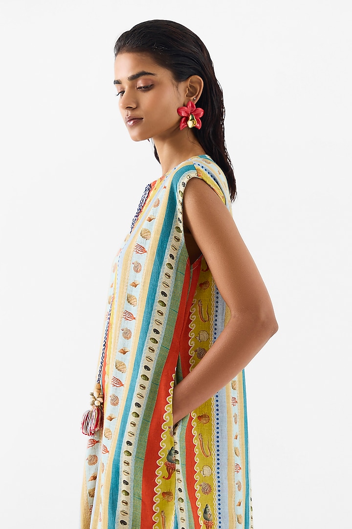 Multi-Colored Linen Digital Printed A-Line Mini Summer Dress by Studio Rigu at Pernia's Pop Up Shop