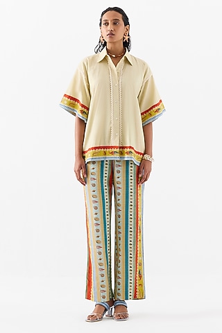 Multi-Colored Linen Digital Printed Pant Set by Studio Rigu