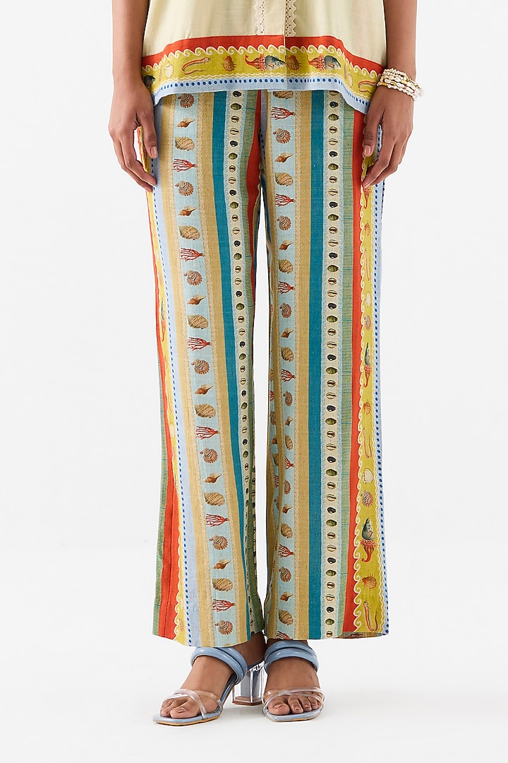 Multi-Colored Linen Digital Printed Pant Set by Studio Rigu at Pernia's Pop Up Shop